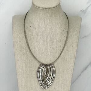Chicos Multi Strand Wire Hammered Metal Rhinestone Silver Tone Necklace 20" ✨